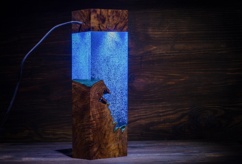 Night Light Epoxy Resin Wood Lamp Unique Decor | Etsy