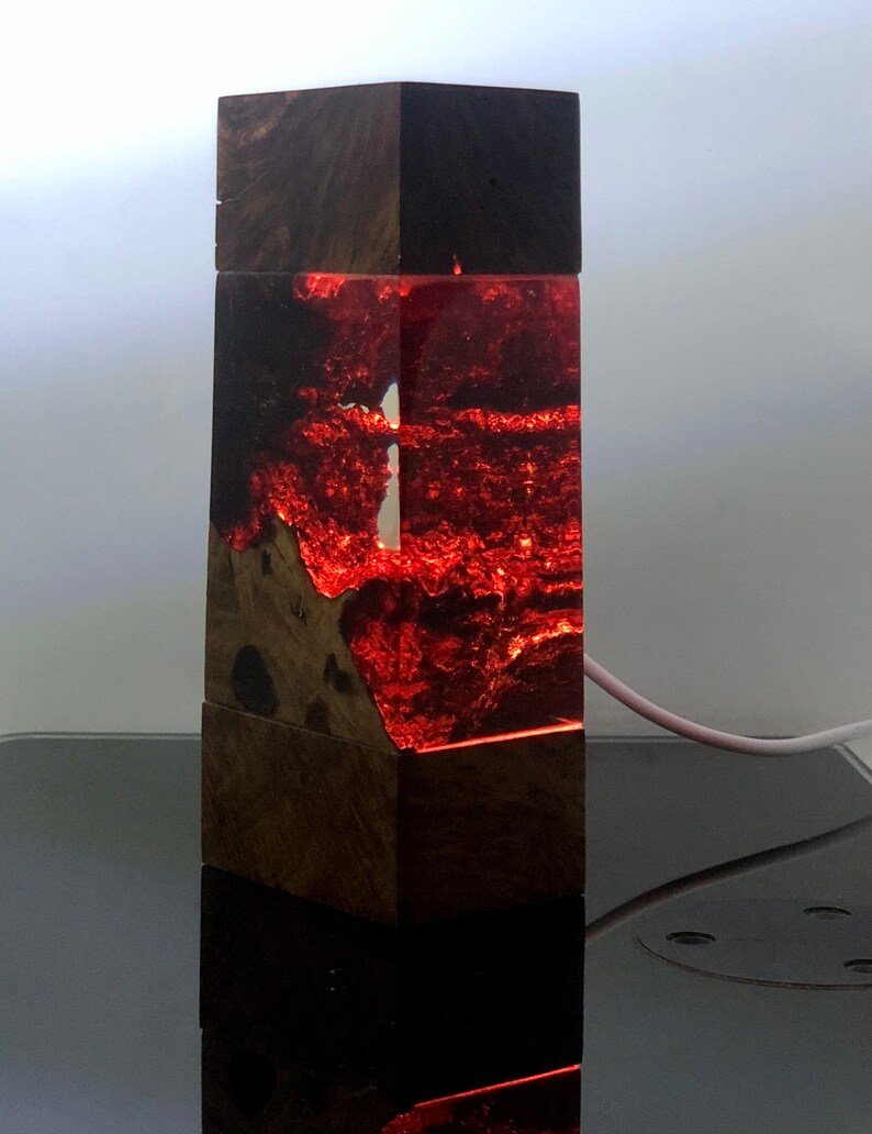 Night Light Epoxy Resin Wood Lamp Unique Decor Etsy