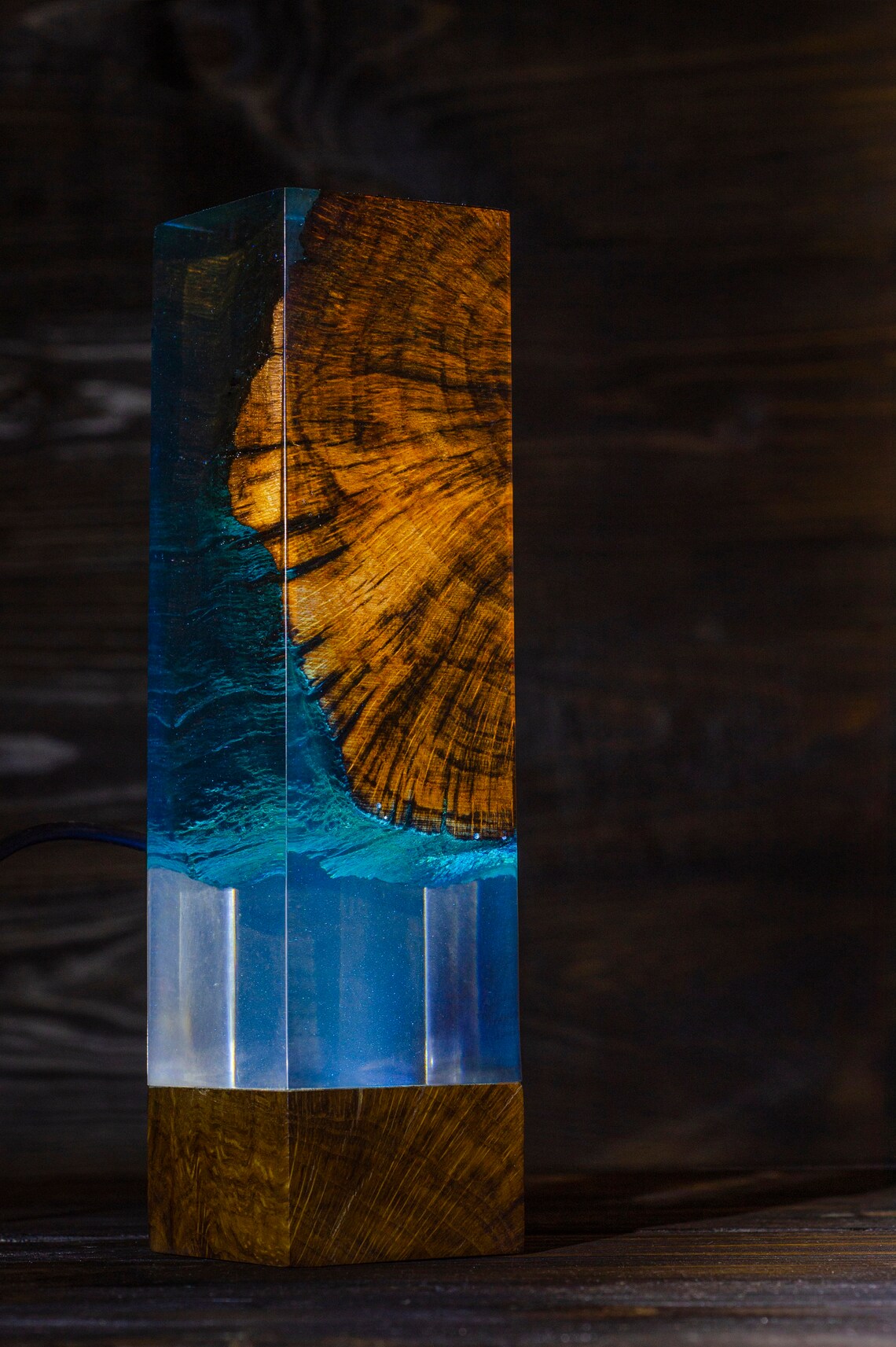 Night Lamp Epoxy Resin Light Wood Table Unique Gift Wireless Etsy