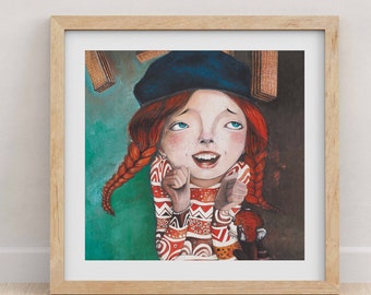 Red Hair Girl Fine Art Print: Acrylic Children&#39;s Illustration