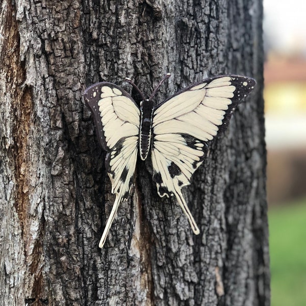 Painted Butterfly on Metal Papilio Dardanus - Exterior Metal Art - Nature-Inspired Wall Decor - Landscape Design - Fence Decorative Ornament