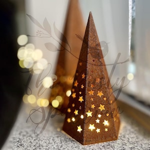 Rustic Metal Christmas Tree: Star Cutouts, Holiday Lighting Decor
