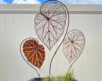 Rusted Metal Leaf Sculpture: Garden Art Plant Stake or Wall Decor