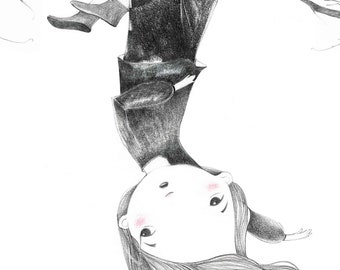 Graphite Girl Art Print: Whimsical Tree Illustration