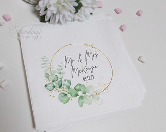 Personalised Sweet Bags / Mr and Mrs / Love is Sweet / Fill your own Wedding Favours / Gold / Paper Bag / Eucalyptus / botanical / Green