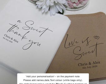 Love is Sweet / Personalised Wedding Favour / Sweet Bags / Paper Bag /Kraft Brown White / Fill your own Wedding Favours Donut Sweet Cake