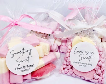 Favour Sweet Bags, Personalised Stickers, Love is Sweet, Wedding Favour,  Party Bags, party bags stickers, hen party favours,party favours