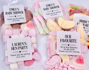 Wedding sweet bag Personalised Sweet Bag love is sweet sticker Wedding Favour Her Favourite Party Bag hen party favours baby shower birthday