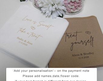 Love is Sweet Take a treat / Something Sweet / Personalised / Paper Bag /Kraft Brown White / Fill your own Wedding Favours