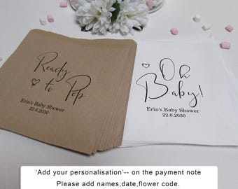 Oh Baby / Ready to pop / Personalised Sweet Bag / Love is Sweet / Fill your own Doughnut Donut Cake Sweet / Paper Bag /Kraft Brown White new