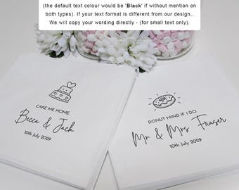 Love is Sweet/Cake me home/ Donut mind if I Do/ Personalised Sweet paper Bags/ Something Sweet/ hand drawing minimalist  Brown White Silver