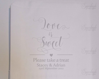 Love is Sweet / Personalised Sweet Bags / Fill your own Wedding Favours / Wedding Favours / Paper Bag / Thank you / Candy /White