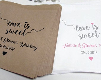 Love is Sweet / Personalised Sweet Bags / Fill your own Wedding Favours / Wedding Favour / Paper Bag / Sweet bag / Kraft Brown White / Candy