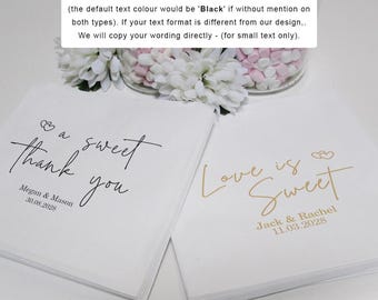 Love is Sweet / Something Sweet / a sweet Thank  you / Personalised / Paper Bag /Kraft Brown White / Fill your own Wedding Favours