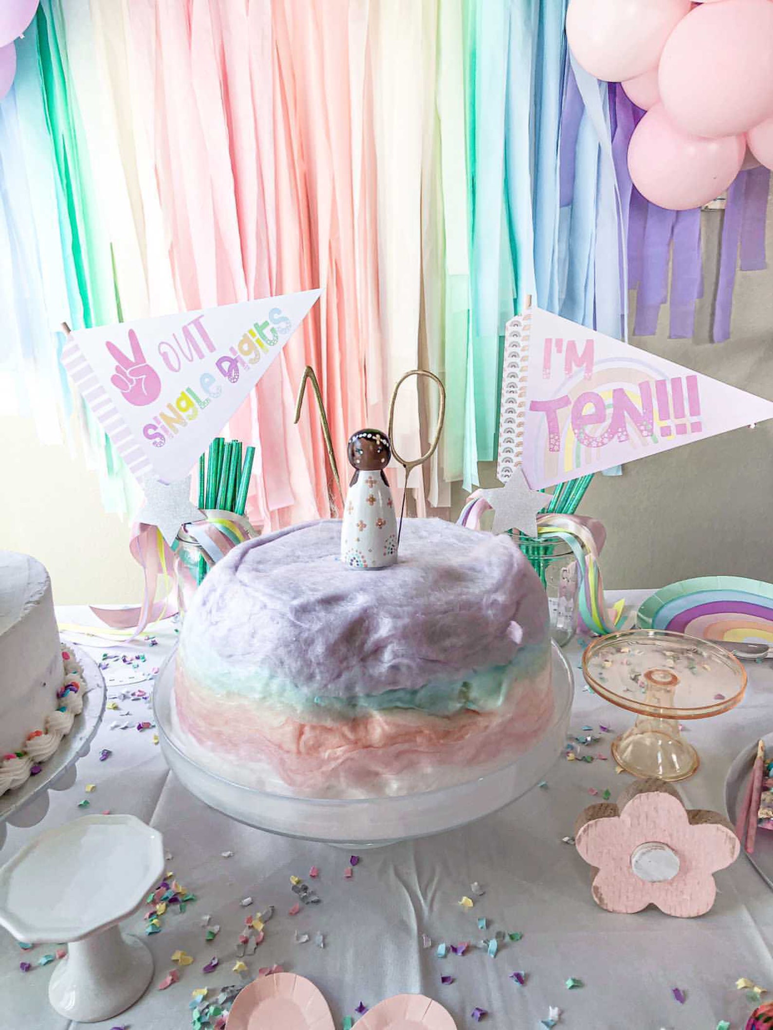 Rainbow Cotton Candy Cake Cotton Candy Birthday Cake Etsy
