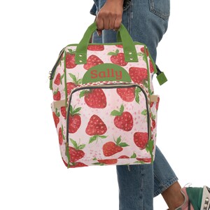 Custom Strawberry Print Diaper Backpack for Busy Moms - Personalized Baby Shower Essential!