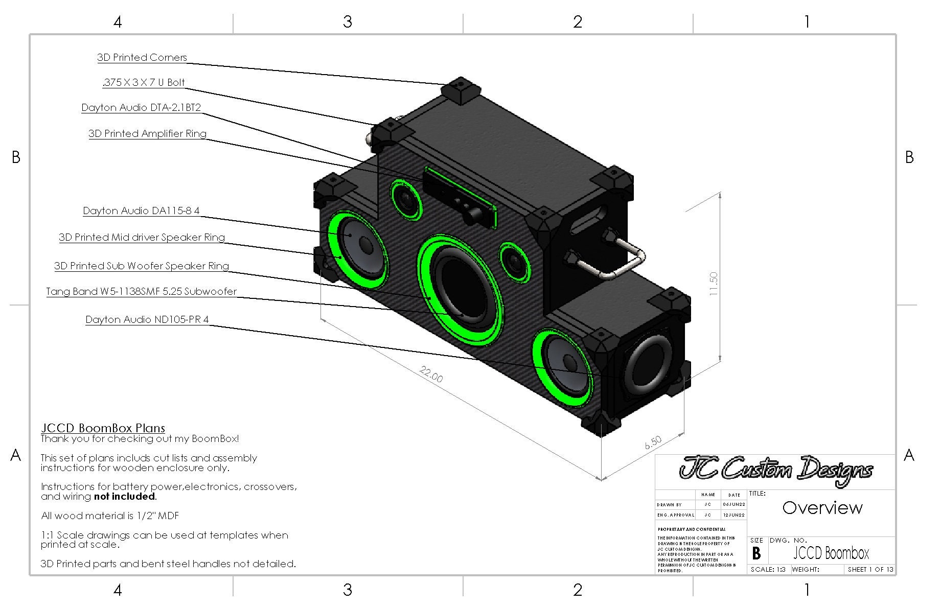 JCCD Boombox Build Plans 100w Bluetooth Portable Full Range Speaker - Etsy JCCD Boombox Build Plans 100w Bluetooth Portable Full Range Speaker - Etsy