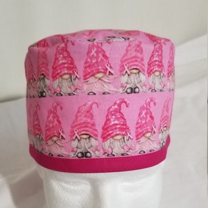Reversible Breast Cancer Awareness Gnomes Scrub Cap / Bikers Cap / Chemo Cap / Bakers Hat
