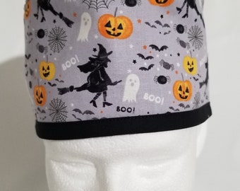 Reversible Halloween Scrub Cap: Cotton, Unisex, Ghost & Pumpkin Print