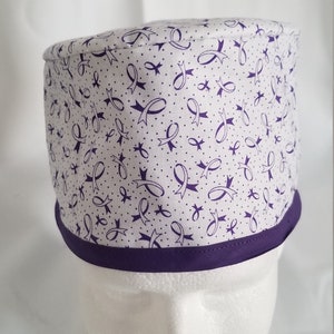Reversible Esophagus, Stomach, Pancreatic Cancer, Alzheimer&#39;s Awareness Ribbon Scrub Cap / Chemo Cap / Bakers Hat , purple awareness ribbon