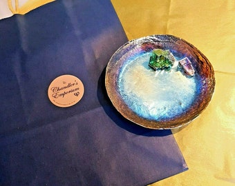 Iridescent Rainbow Dish trinket with healing Crystals! unusual gift