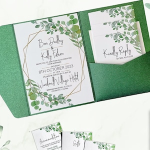 Eucalyptus Pocket Fold Complete Wedding Invite Set Eucalyptus Wedding Invitations Suite Rustic and Natural Green Style image 1