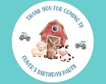 Personalised Kid's Farm Yard Animals Birthday Party Stickers - Custom Children's Name Party Favour Sticker - Perfect for Party Bags