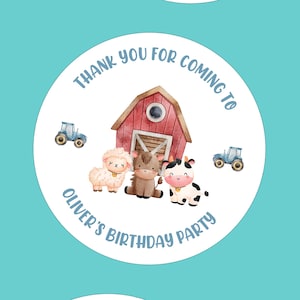 Pegatinas personalizadas para fiesta de cumpleaños de animales de granja para niños, pegatinas personalizadas con nombre de fiesta para niños, perfectas para bolsas de fiesta