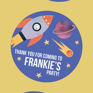 Personalisierte Kinder-Space-Rocket-Party-Aufkleber - Benutzerdefinierte Kinder-Partybevorzugungsaufkleber - Perfekt für Partytaschen