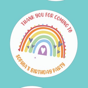 Personalised Kid's Rainbow Birthday Party Stickers - Custom Children's Name Party Favour Sticker - Perfect for Party Bags - Fun & Bright