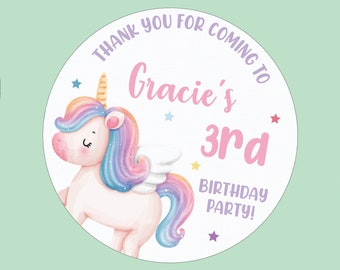 Unicorn Personalised Kid's Birthday Party Stickers - Custom Children's Name Party Favour  Sticker - Perfect for Party Bags or Gift Labels