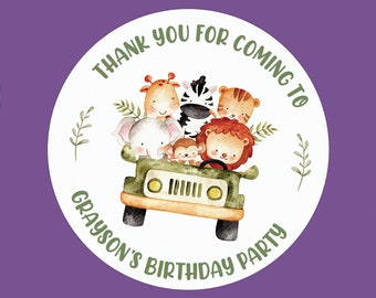 Personalisierte Kinder-Safari-Tier-Geburtstags-Party Aufkleber - Kundenspezifischer Kindername Party Favor Aufkleber - Vervollkommnen Sie für niedliche Zoo-Partytaschen