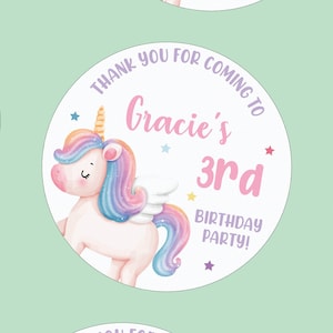 Unicorn Personalised Kid's Birthday Party Stickers - Custom Children's Name Party Favour  Sticker - Perfect for Party Bags or Gift Labels