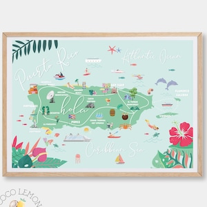 Impresión del mapa de Puerto Rico - Disponible en tamaños de A1 a A6 - Decoración de pared de viaje moderna - Descarga digital instantánea