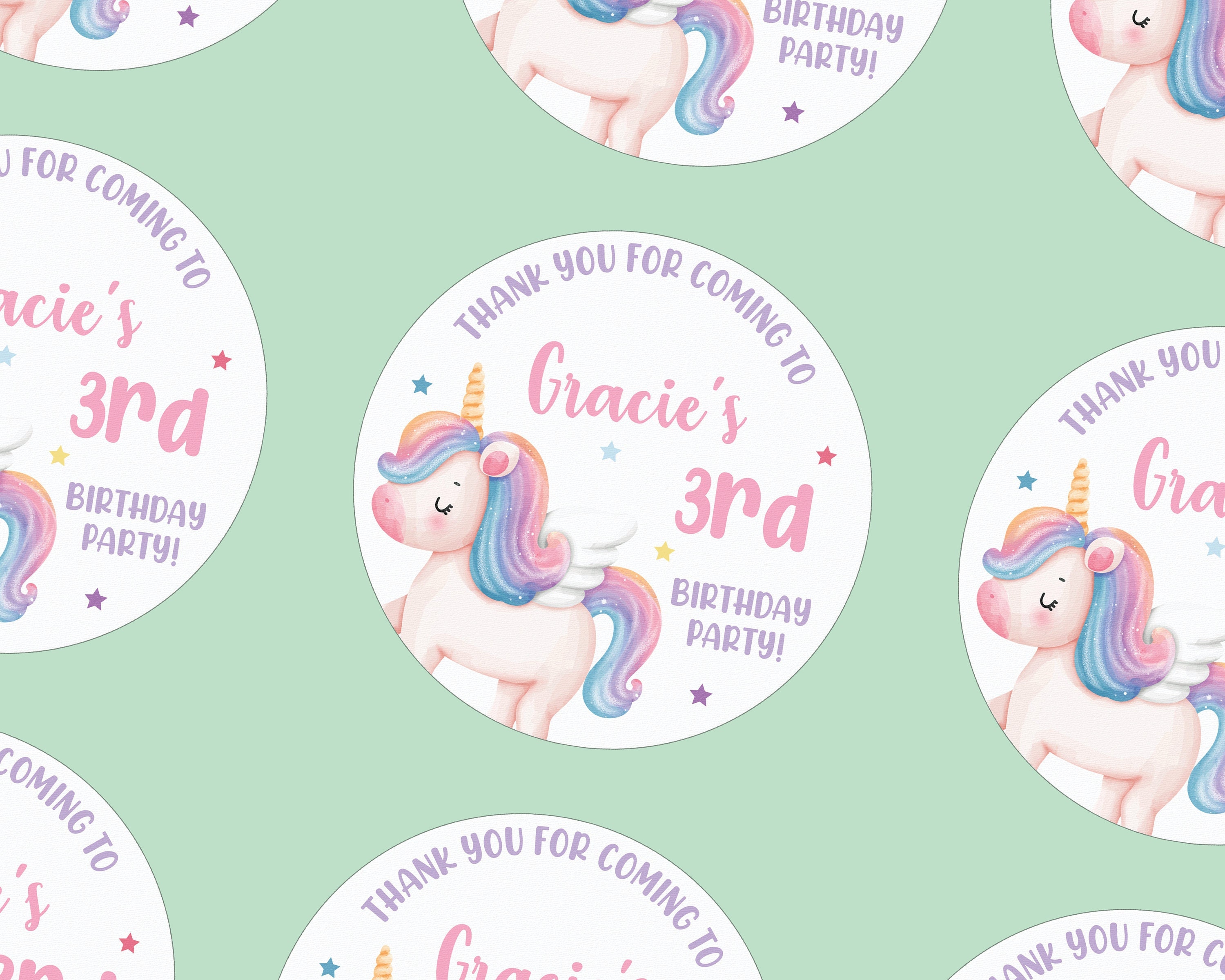 Unicorn Personalised Kid's Birthday Party Stickers - Custom Children's Name Party Favour  Sticker - Perfect for Party Bags or Gift Labels