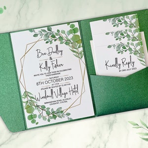 Eucalyptus Pocket Fold Complete Wedding Invite Set Eucalyptus Wedding Invitations Suite Rustic and Natural Green Style image 2