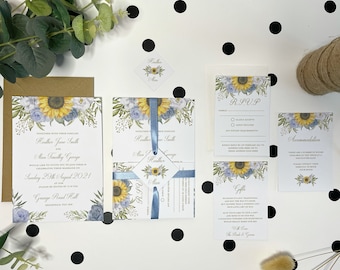 Rustic Wedding Invitations Bundle - Sunflower Summer, Personalised Stationery Set