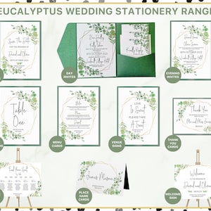 Eucalyptus Pocket Fold Complete Wedding Invite Set Eucalyptus Wedding Invitations Suite Rustic and Natural Green Style image 9