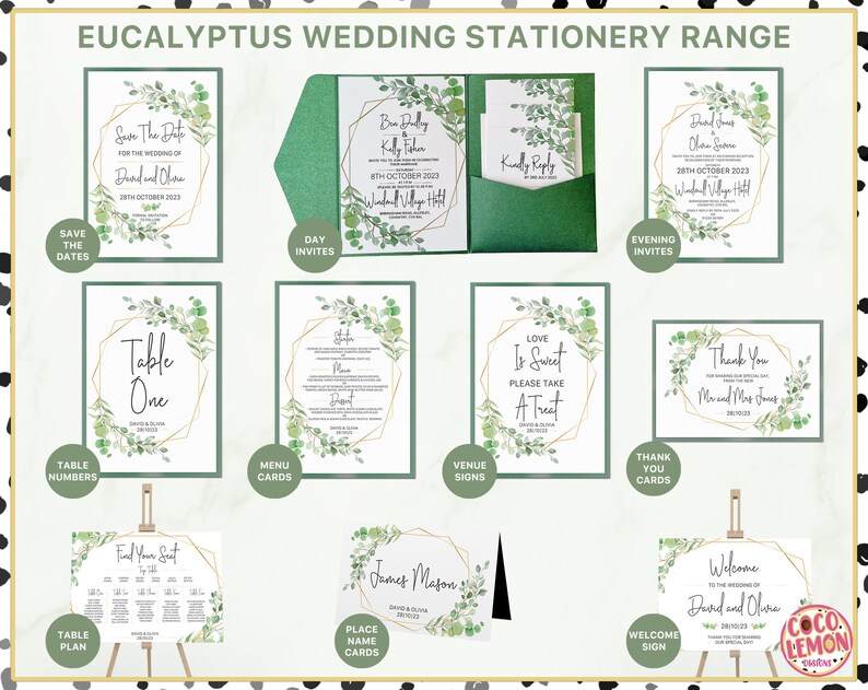 Eucalyptus Pocket Fold Complete Wedding Invite Set Eucalyptus Wedding Invitations Suite Rustic and Natural Green Style image 9