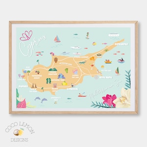 Cypern Map Print - Kunstdruck - Reisedeko - Paphos-Limassol- Home Decor - Wanddeko - Illustration