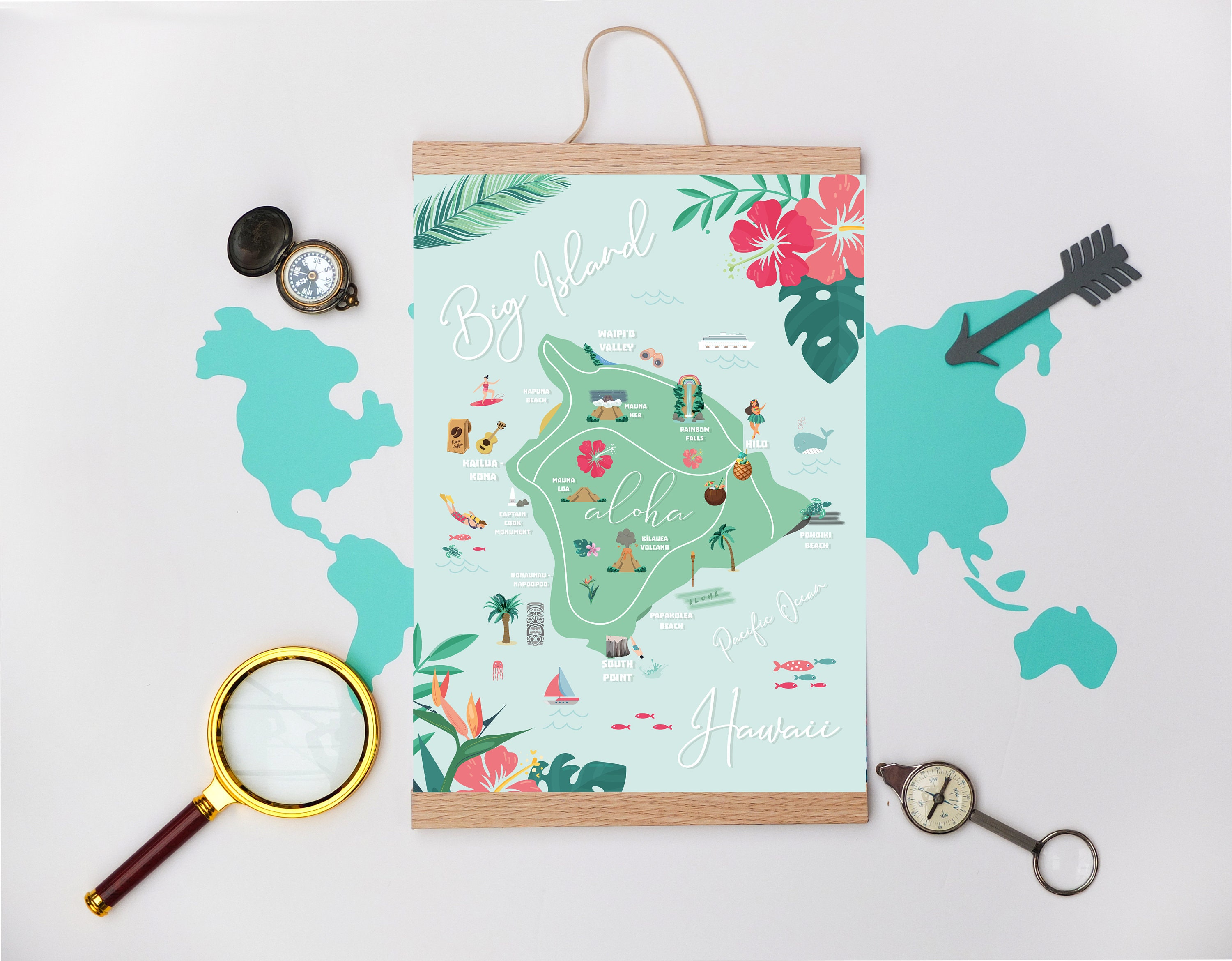ヴィンテージハワイ島の地図 ポストカード | Zazzle.co.jp