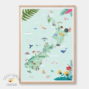 Neuseeland Karte Druck - Kunstdruck - Reise-Dekor - Auckland - Wellington - Wohnkultur - Wanddekoration - Neuseeland - Sofortiger digitaler Download