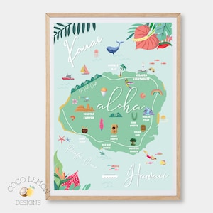 Impresión del mapa de Hawái y Kauai - Descarga digital instantánea