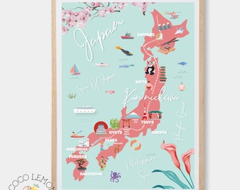 Japan Map Kunstdruck: Reise Home Dekor (Digitaler Download)