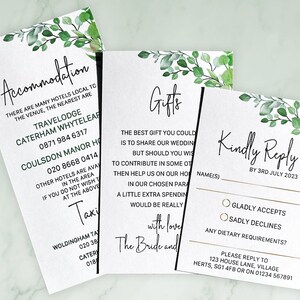 Eucalyptus Pocket Fold Complete Wedding Invite Set Eucalyptus Wedding Invitations Suite Rustic and Natural Green Style image 3