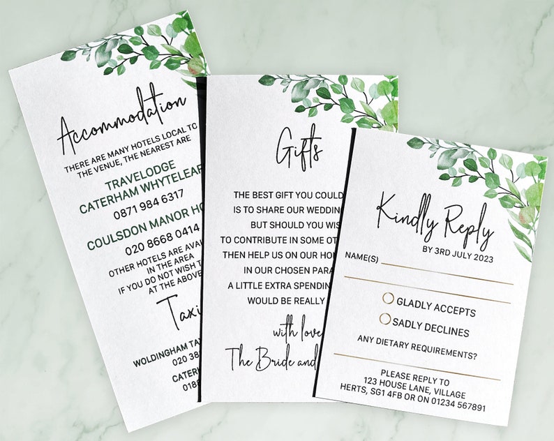 Eucalyptus Pocket Fold Complete Wedding Invite Set Eucalyptus Wedding Invitations Suite Rustic and Natural Green Style image 3