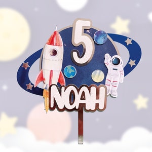 Personalised Space Kids Cake Topper - A Stellar Addition to Any Rocket Themed Birthday Cake - Little Planet Astronaut