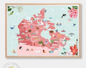 Canada Map Print - Toronto - Vancouver - Canada Travel Map - Canada Print