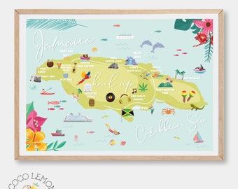 Jamaica Map Art Print: Caribbean Island Travel Decor (Digital Download)