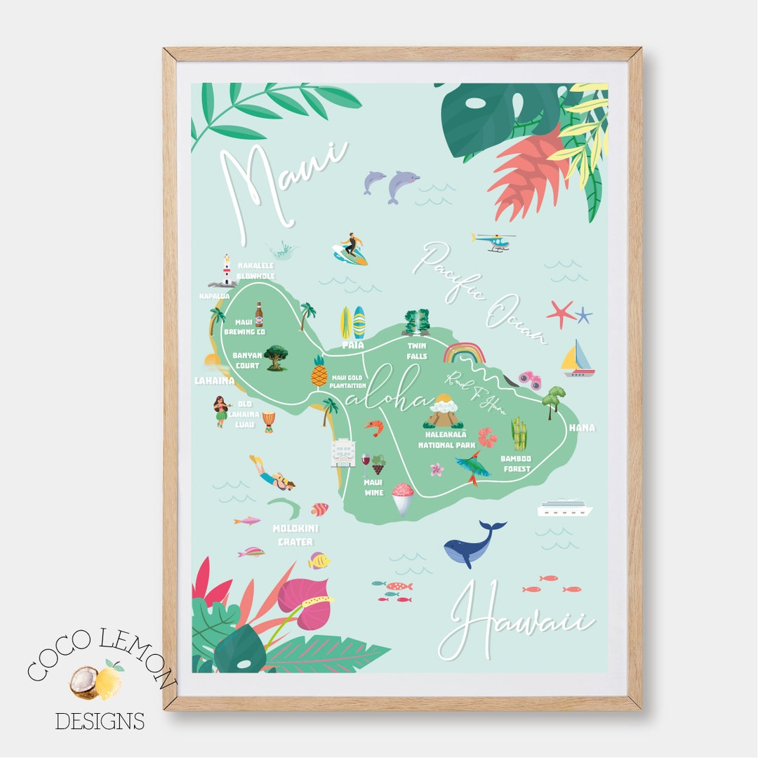 Maui Hawaii Map Print - Etsy